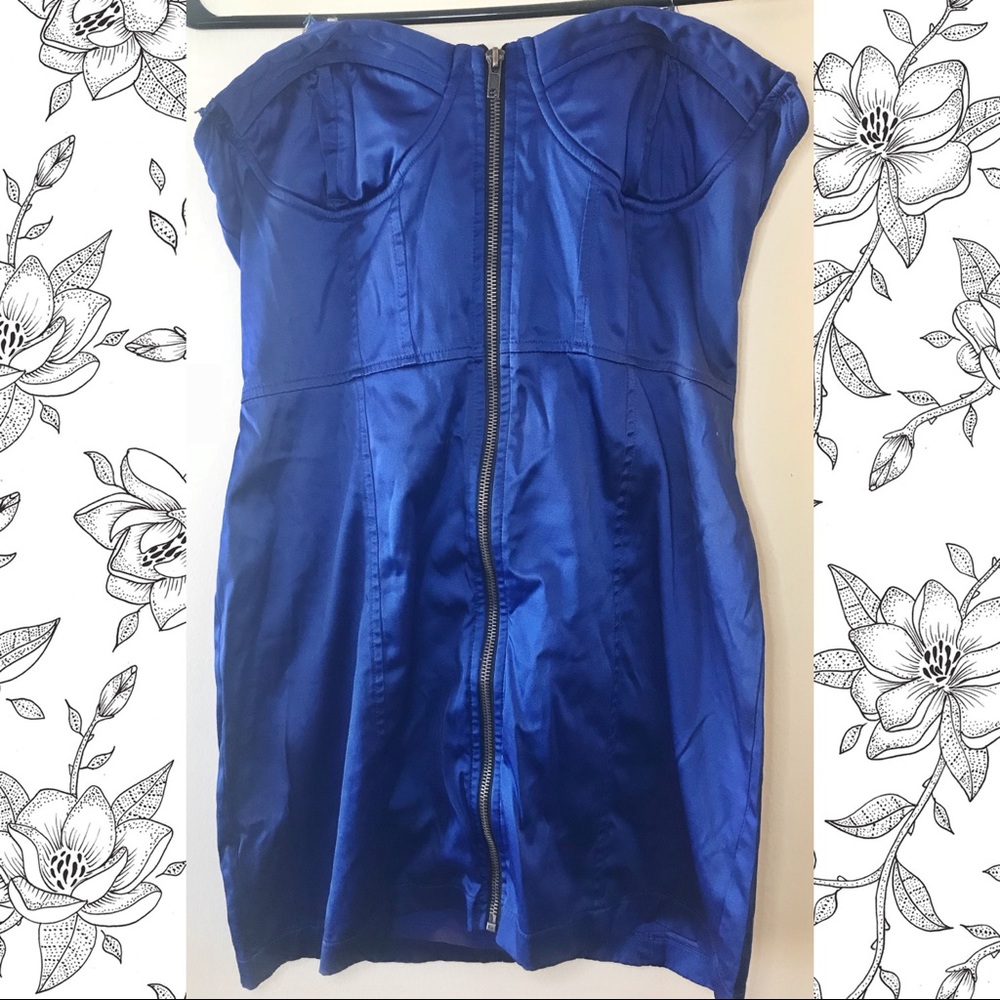 Electric Blue Satin Mini Dress - L